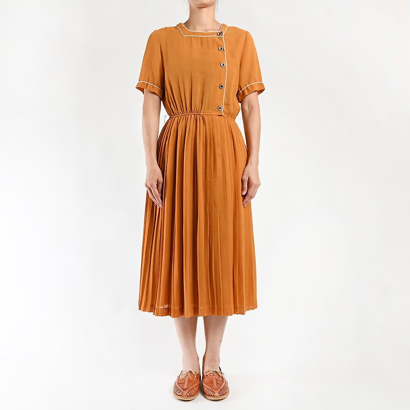 Vintage dress / Vintage 復古洋裝 - One Piece Dresses - Cotton & Hemp Orange