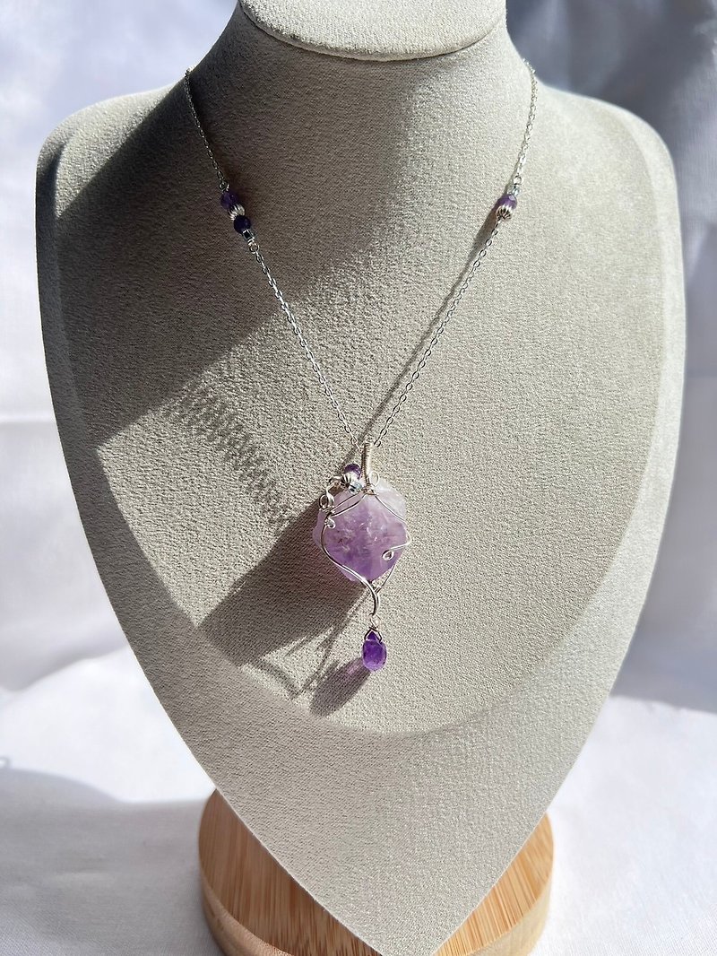 Amethyst metal braid_necklace_Tianliqing_forest jewelry_natural Bronze plated S925 Silver - Necklaces - Crystal 