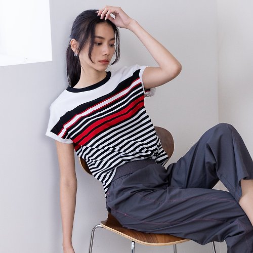 MEDUSA LADY 【MEDUSA】紅黑條紋純棉T恤(M-XL) | 女休閒上衣 短袖上衣