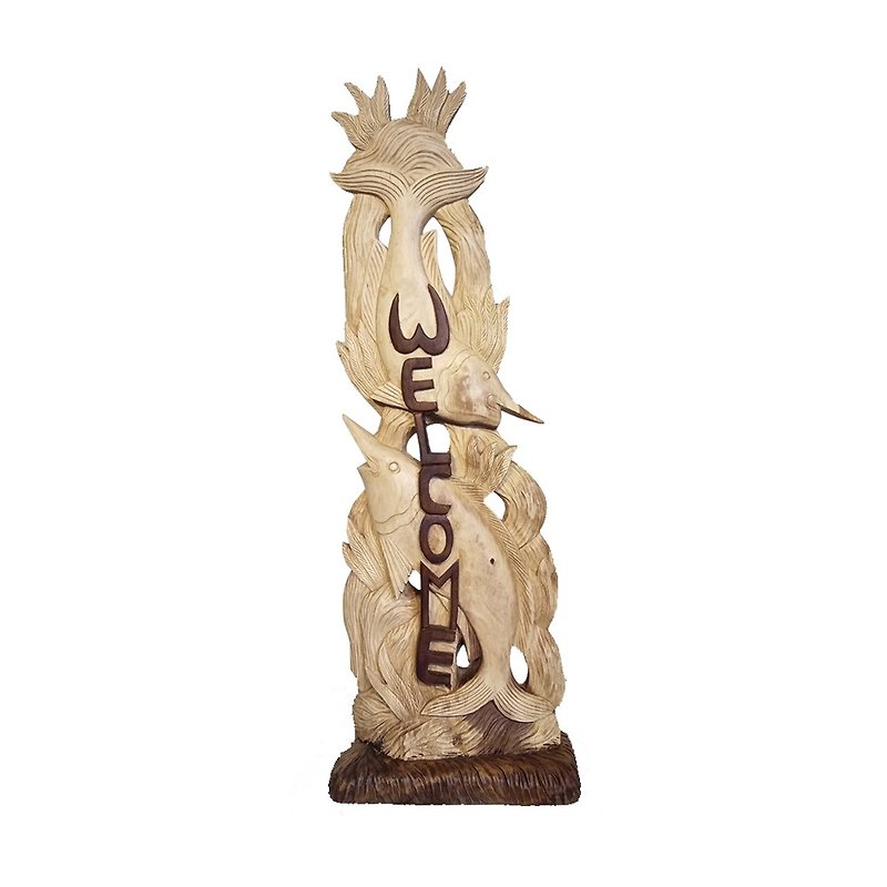 JatiLiving、Jidi City | チーク製ウェルカム木彫りクラフト装飾装飾品 LT-031 - 置物 - 木製 