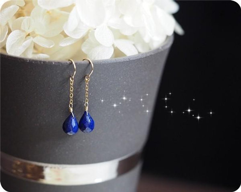 Good luck and success UP, leading to success Lapis lazuli Medium earrings Earrings can be changed December birthstone - Earrings & Clip-ons - Gemstone Blue