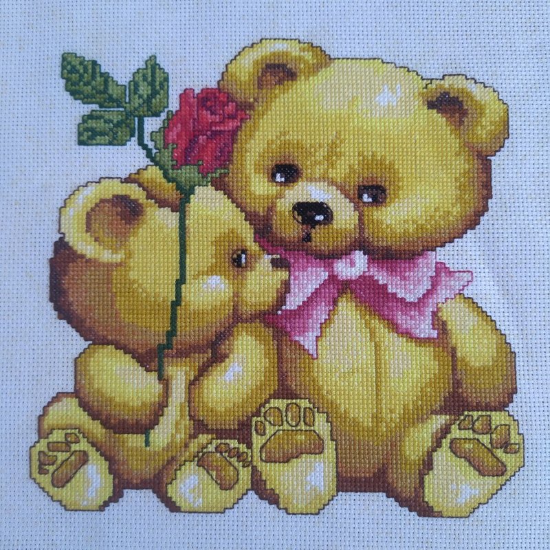 Handmade Teddy Bears painting, Animal wall art, for wall decor, finished cross s - ตกแต่งผนัง - งานปัก สีส้ม