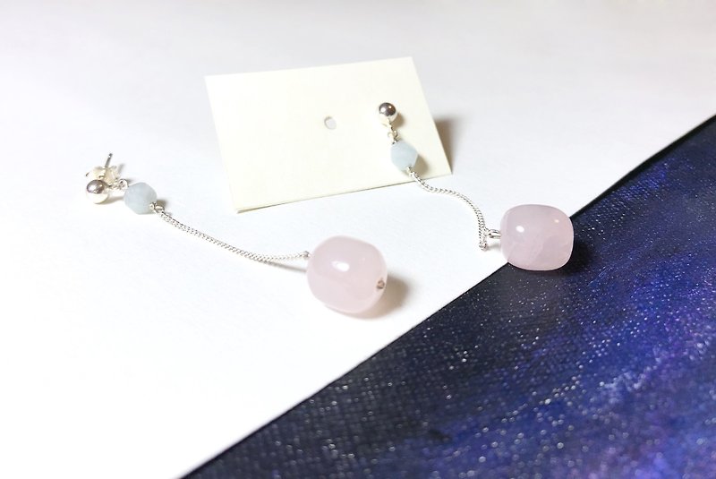 925 silver-rose quartz & aquamarine earrings - Earrings & Clip-ons - Gemstone Pink