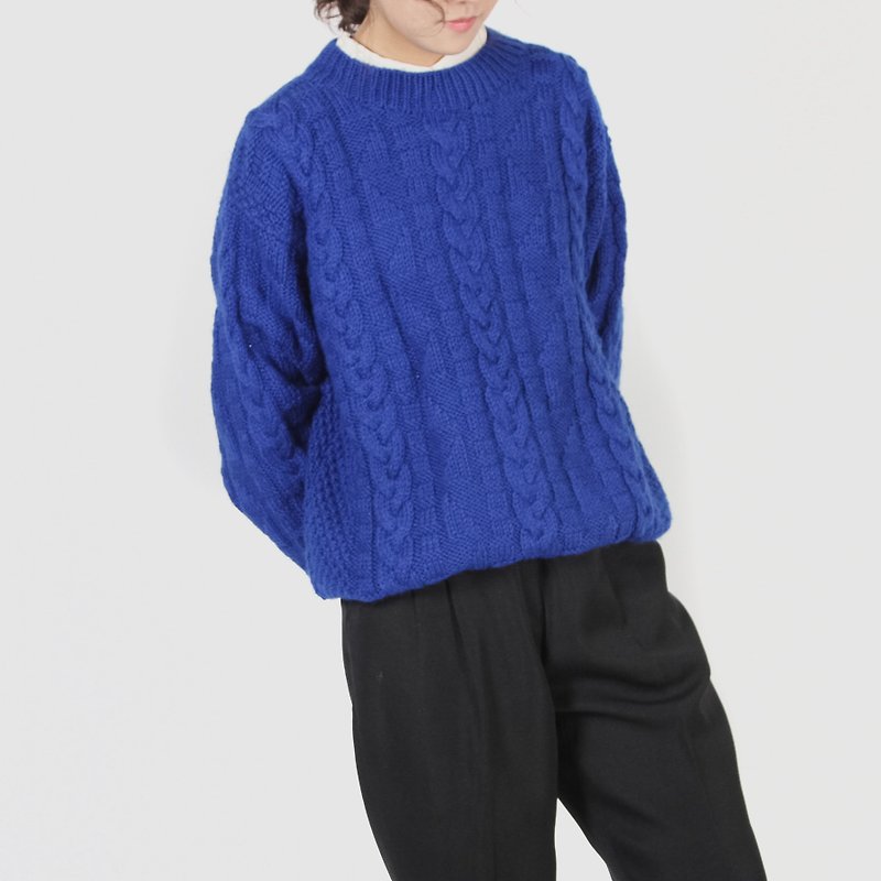 [Egg plant ancient] Yanghai breath twist braided vintage sweater - Women's Sweaters - Polyester Blue