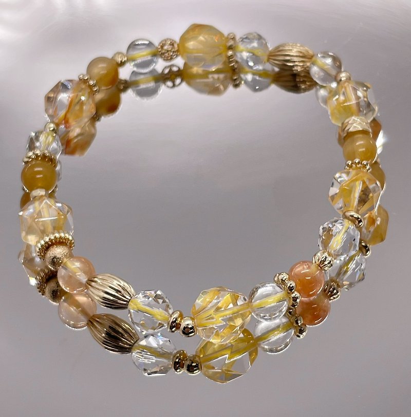 C230903//Yellow glue flower rabbit fur white crystal hand beads//I have an appointment with autumn - Bracelets - Crystal Orange