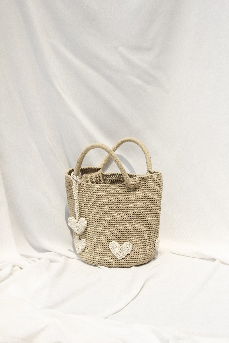 Heart Patchwork on Bucket hand bags (Khaki) - Handbags & Totes - Other Materials Khaki