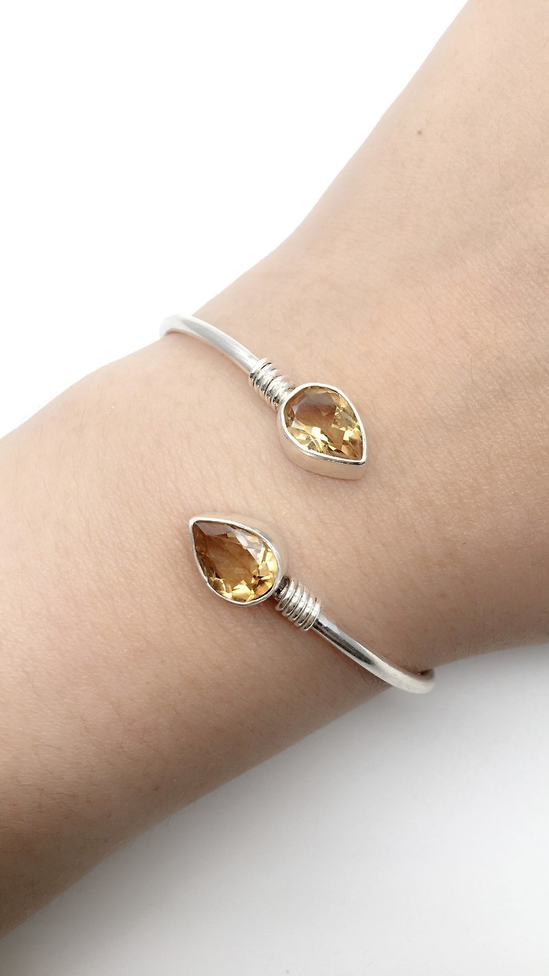黃水晶925純銀雙寶石設計手環手鐲 尼泊爾手工銀飾 - 手鍊/手鐲 - 寶石 銀色
