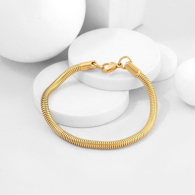 Recovery round snake chain steel bracelet (gold) - สร้อยข้อมือ - สแตนเลส สีดำ