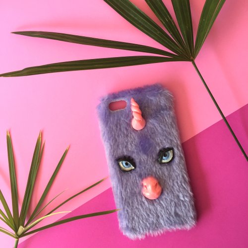 everythingmadebyfk 毛絨絨手機殼-紫色獨角獸