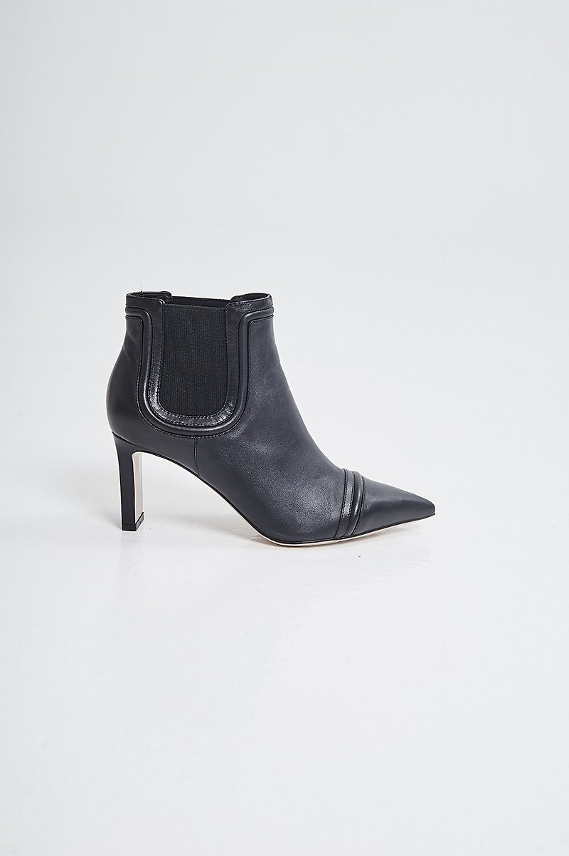 Bandage, leather, thin, heel, black - รองเท้าส้นสูง - หนังแท้ สีดำ
