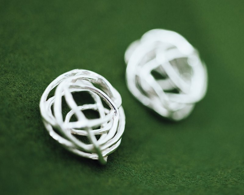 pierce earrings - birds nest - organic design jewelry - allergy free - Earrings & Clip-ons - Other Metals Silver