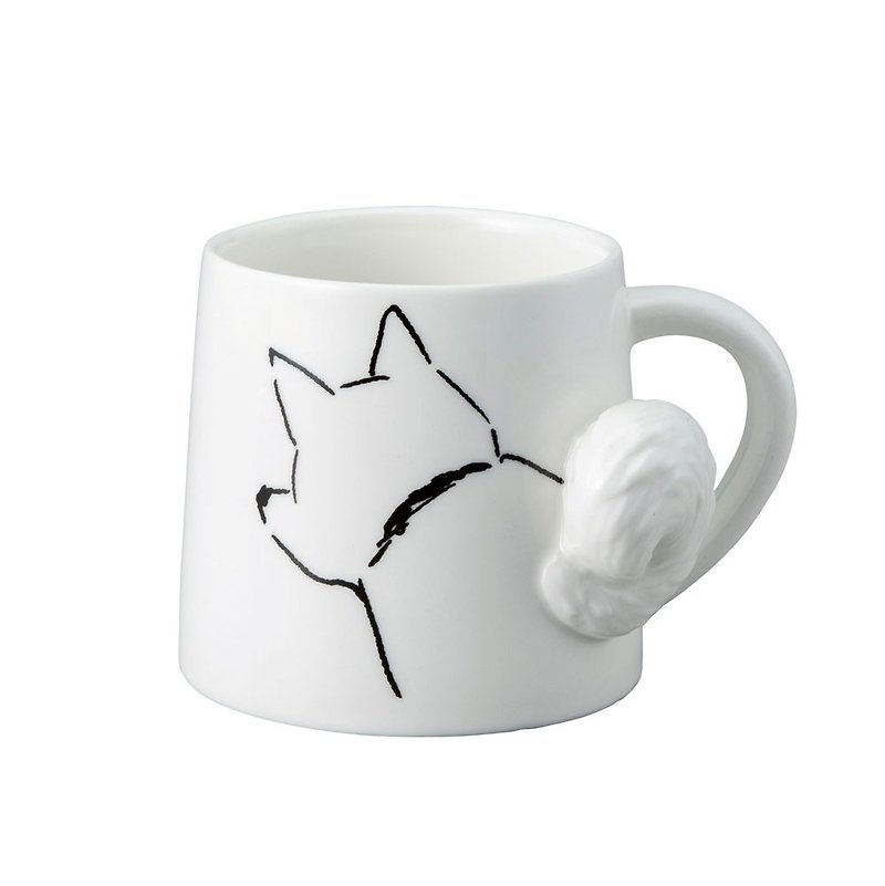 ดินเผา แก้วมัค/แก้วกาแฟ ขาว - Japanese sunart mug-wagging dog