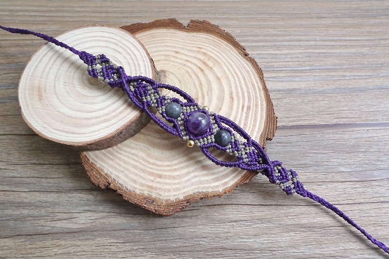 Misssheep- [H27] purple South American wax woven amethyst labradorite bracelet (custom color) - สร้อยข้อมือ - วัสดุอื่นๆ สีม่วง