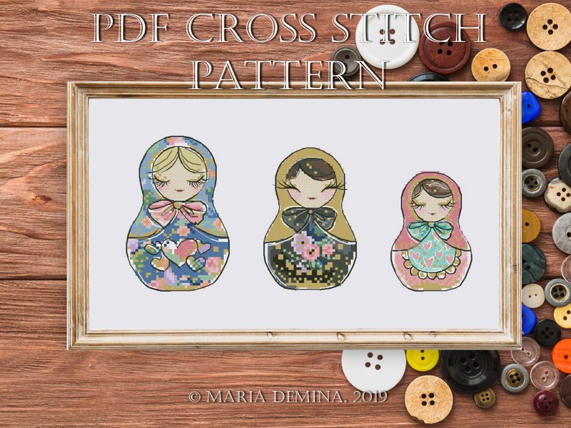 Matryoshkas / Russian dolls / nesting dolls I PDF cross stitch pattern - 手工藝教學/工具書 - 其他材質 