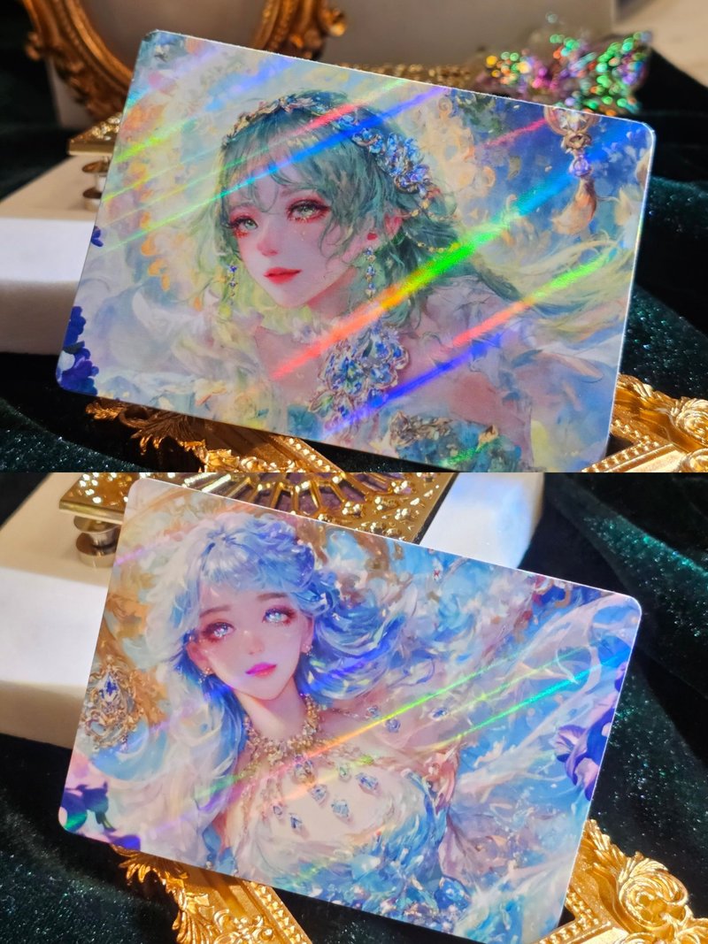 【山 & 海】 | 鐳射收藏小卡 | 原創文創插畫 - 卡片/明信片 - 紙 藍色