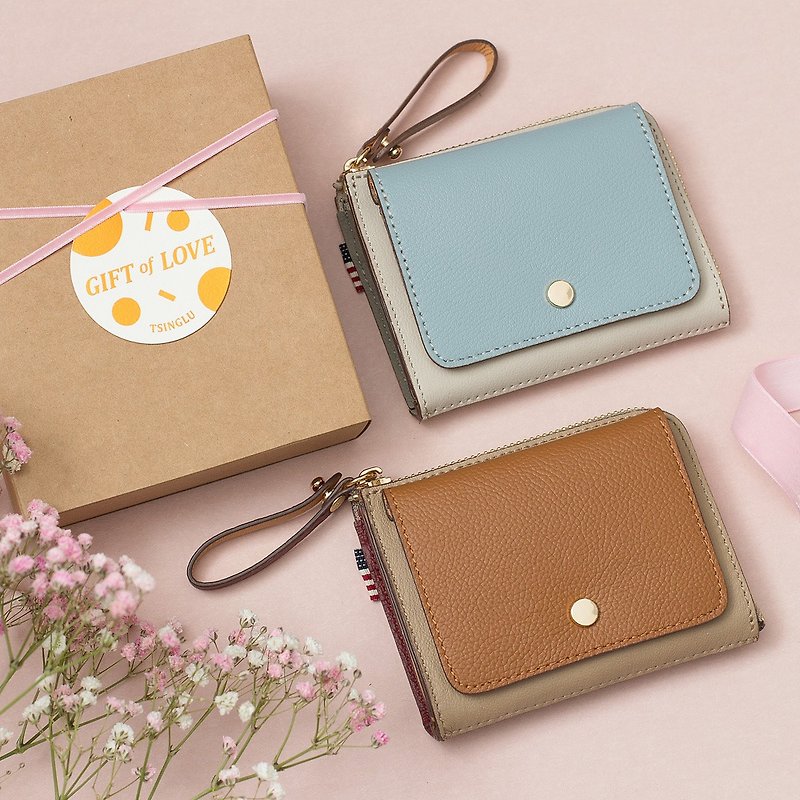Leather multifunctional L-shaped zipper short clip coin purse card package gift packaging - กระเป๋าสตางค์ - หนังแท้ สีนำ้ตาล