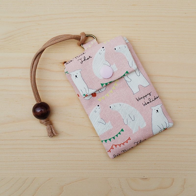 Apple Polar Bear_Pink Card Bag/Card Holder Business Card Bag - ID & Badge Holders - Cotton & Hemp Pink