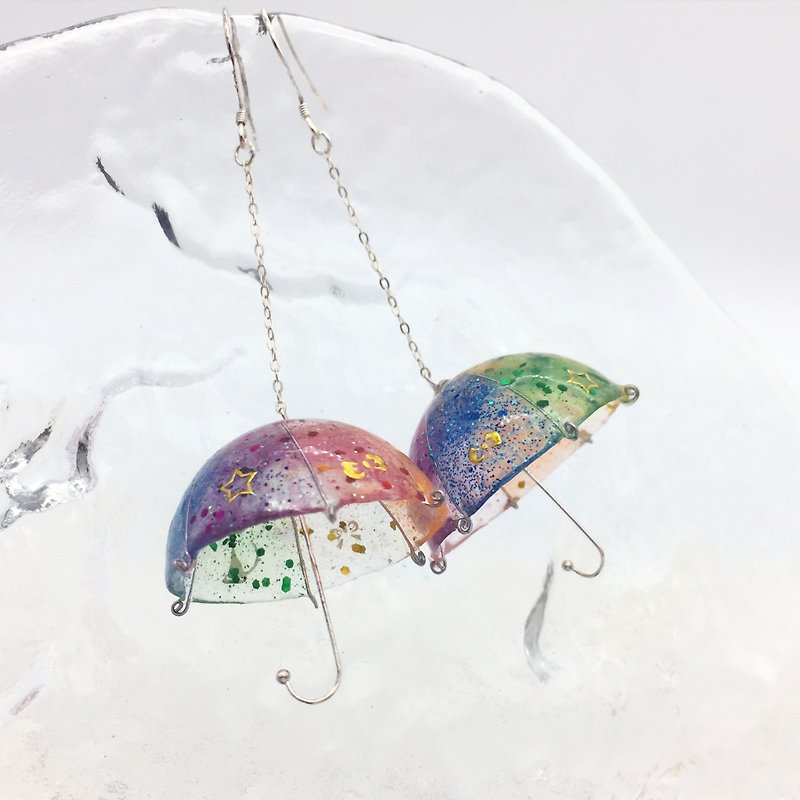 Handmade rainbow crystal umbrella can change clip earrings exchange gifts - Earrings & Clip-ons - Sterling Silver Multicolor