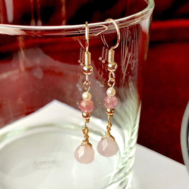 The Rose Garden - Pearl/Pink tourmaline/Rose Quartz/14k gold plated/Earrings