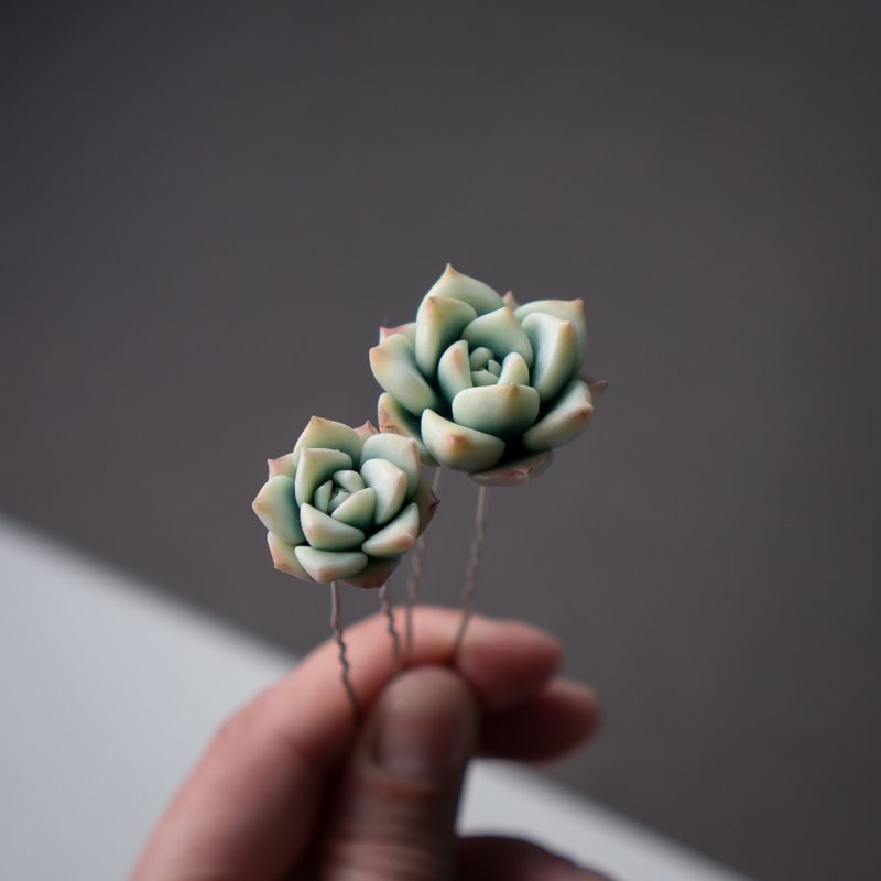 Light green echeveria hairpins - Hair Accessories - Other Materials Green