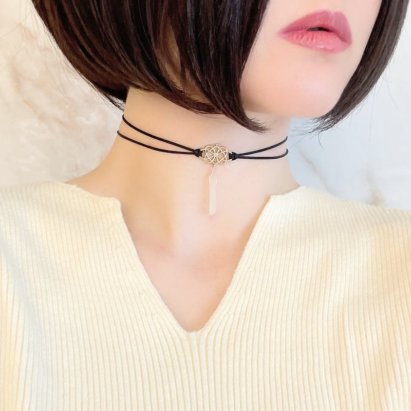 White / Crystal Quartz and Black Rope Double Strand Choker SV020WH - Chokers - Other Materials White