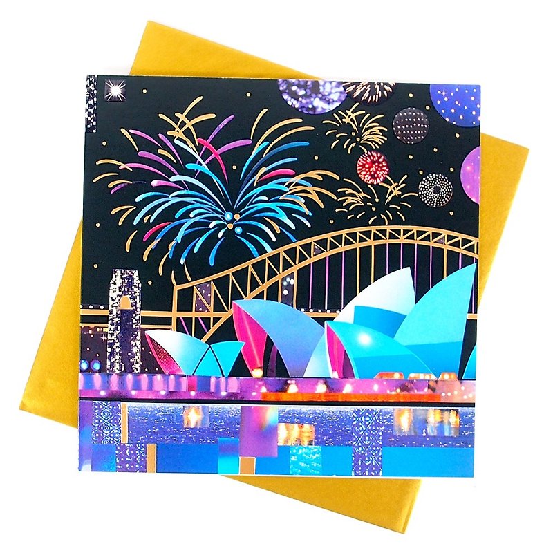 Opera House set off fireworks and New Year's Eve Christmas card [Paper rose-Card Christmas Series] - Cards & Postcards - Paper Multicolor