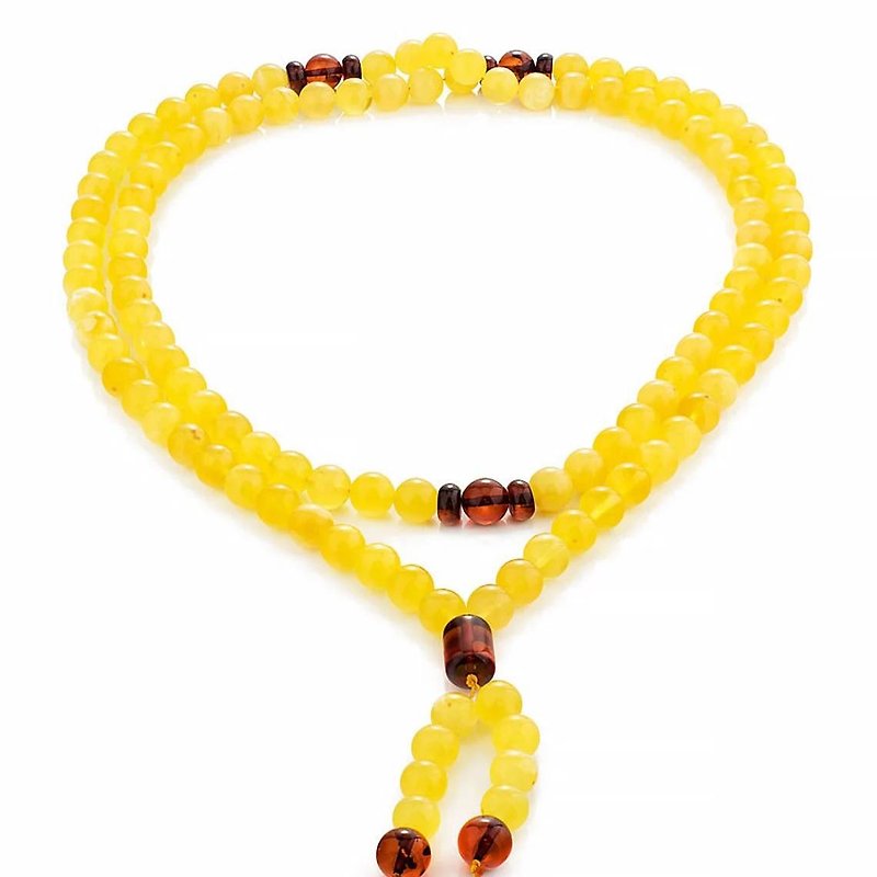 Buddhist rosary mala beads with 108 beads made of natural solid matte amber - 項鍊 - 石頭 咖啡色