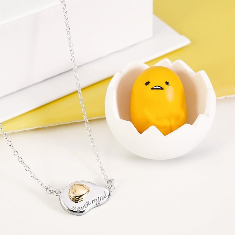 [Customized Gift] Gudetama & Me Series - Egg Yolk Poached Egg Engraved Sterling Silver Necklace - Necklaces - Other Metals Gold