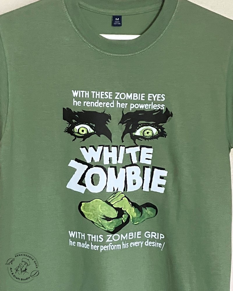 Unisex  T-shirt White Zombie, stylist tee,  殭屍T卹, ゾンビTシャツ - 帽T/大學T - 棉．麻 綠色