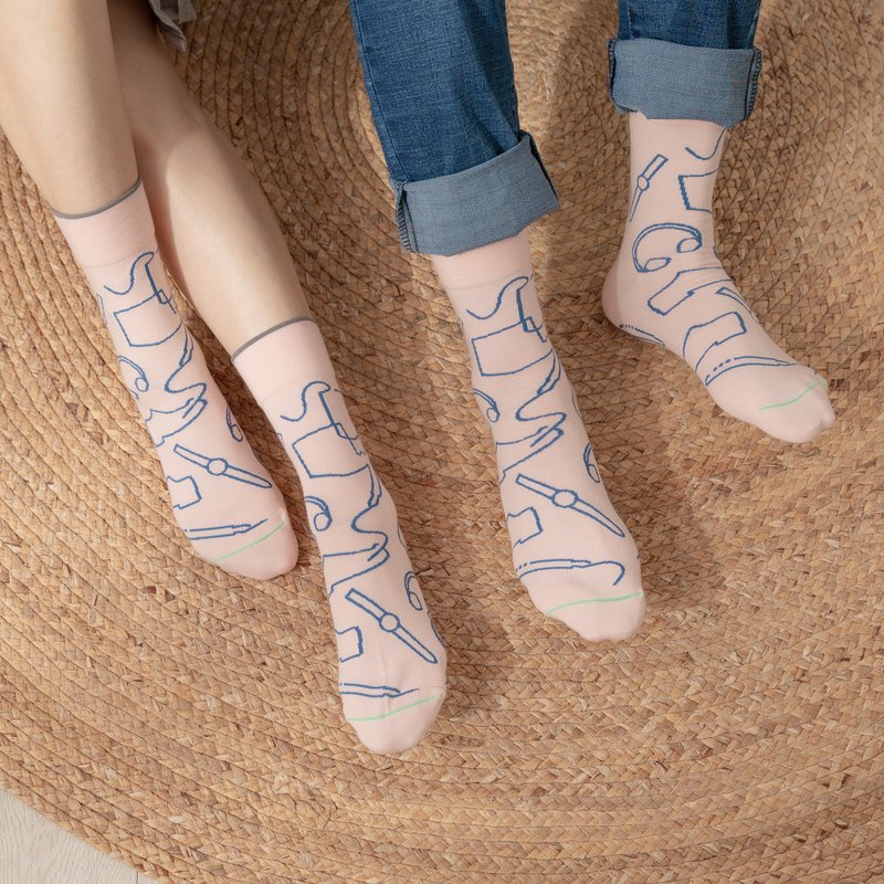 A cup of American/Powder (F)-MIT designed antibacterial mid-calf socks - ถุงเท้า - ผ้าฝ้าย/ผ้าลินิน สึชมพู