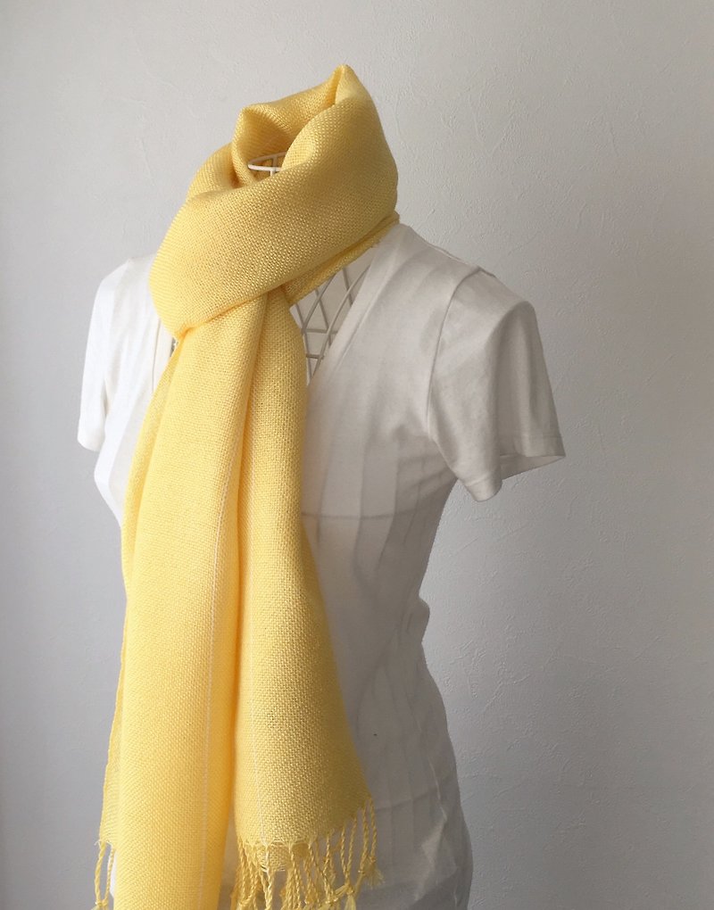 【フレンチリネン：オールシーズン】ユニセックス：手織りストール "Yellow" - 絲巾 - 棉．麻 黃色