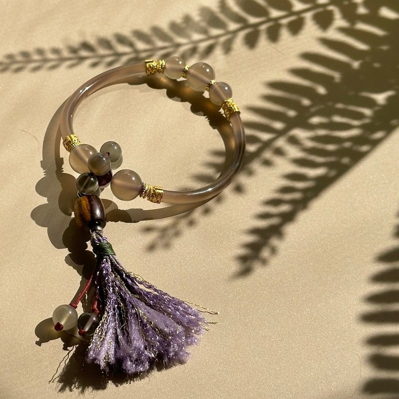 True Ring of Fireworks | Stone| Smoked Purple Agate | Leather Handmade Tassel | Silver Moonlight - Bracelets - Gemstone Silver