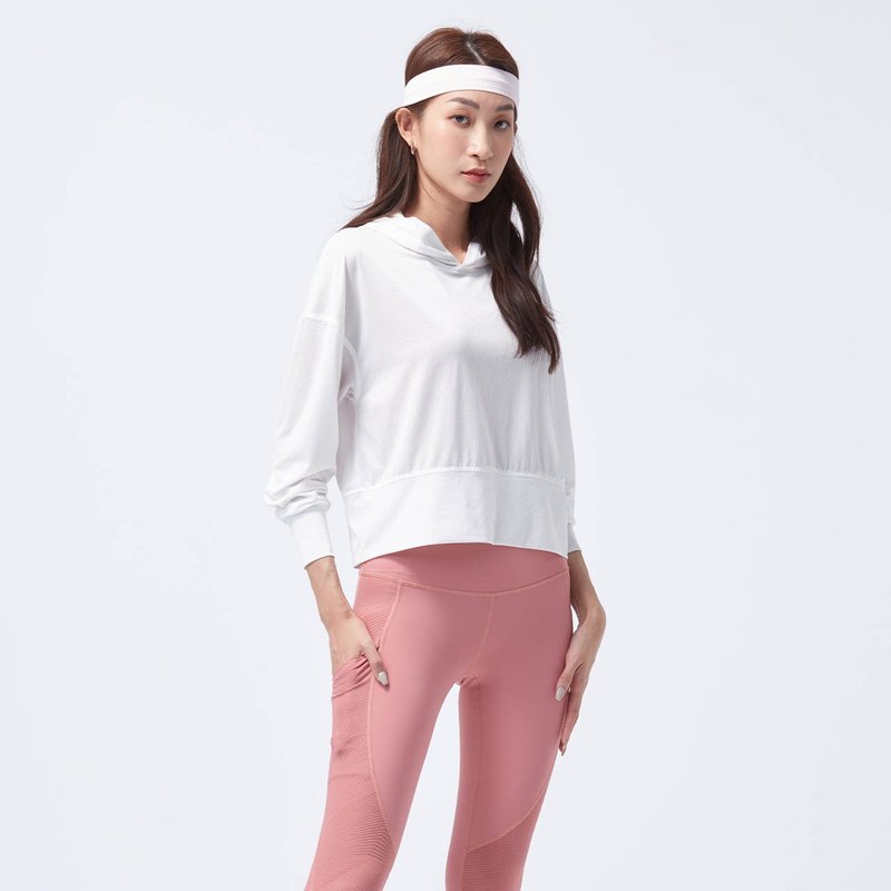 COZEE-透氣連帽長袖上衣-香檳白 - 運動衫/上衣 - 尼龍 白色