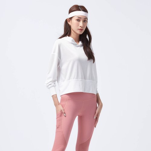 VOUX COZEE-抗菌透氣連帽長袖上衣-香檳白