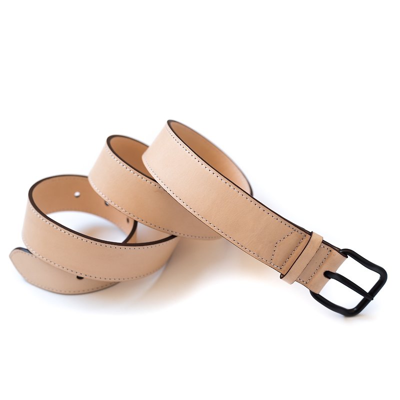 Patina leather custom-made belt belt - เข็มขัด - หนังแท้ สีกากี