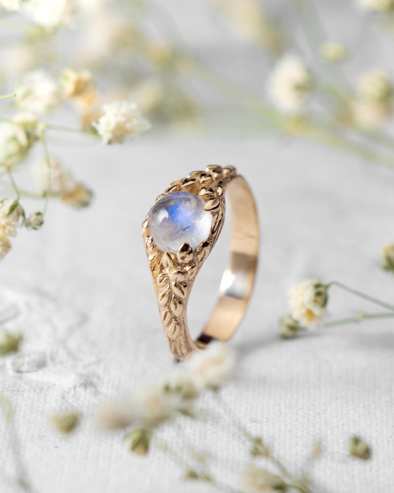 Moonstone engagement ring Gao | 14k solid gold ring | minimalist promise ring - แหวนทั่วไป - โรสโกลด์ สีทอง