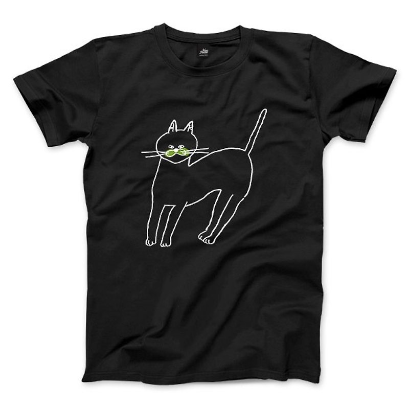 Cat - Black - Neutral T-shirt - เสื้อยืดผู้ชาย - ผ้าฝ้าย/ผ้าลินิน สีดำ