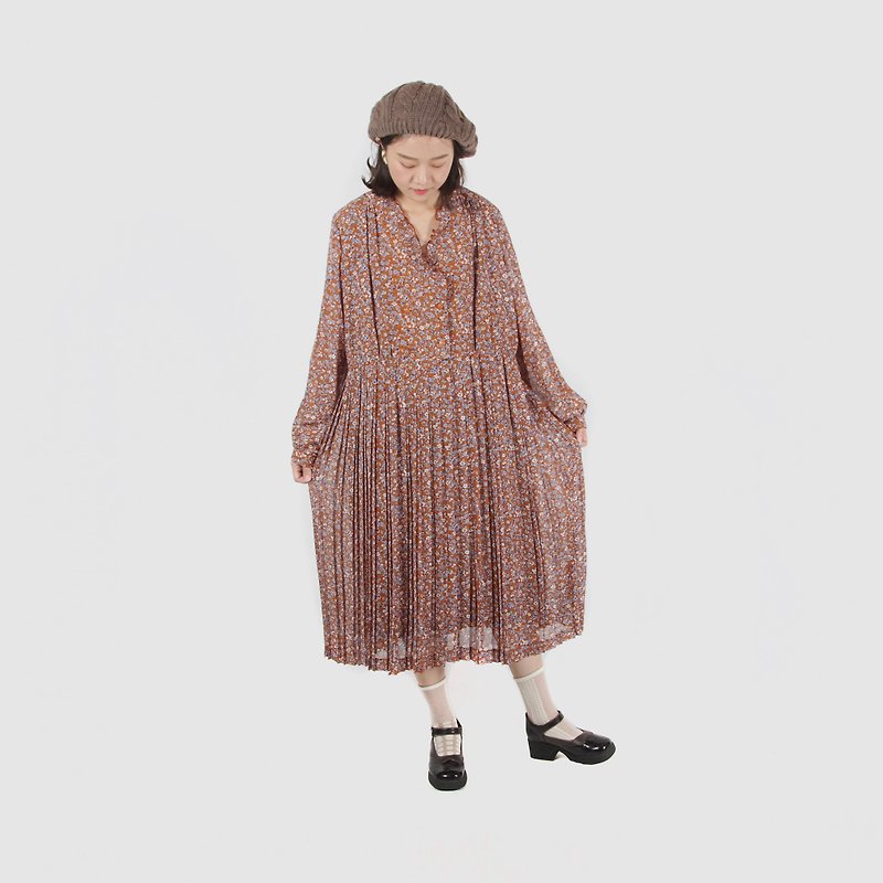 [Egg Plant Vintage] Qiuyang Spectrum Print Long Sleeve Vintage Dress - One Piece Dresses - Polyester 