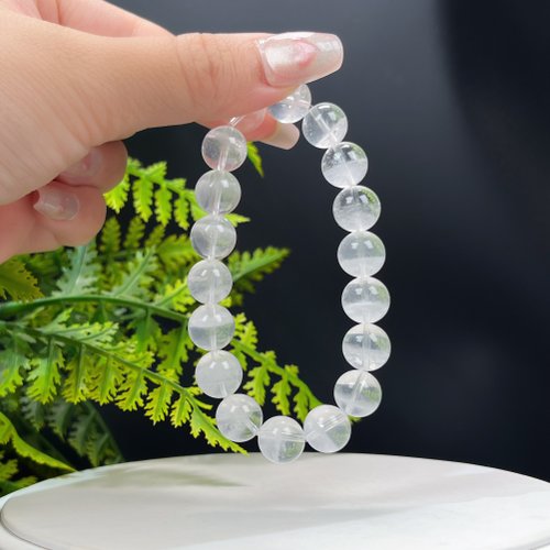 WANZAMGOK 高品質天然白色幽靈水晶手串11mm冰透半盆白水晶手錬女益學業靈氣