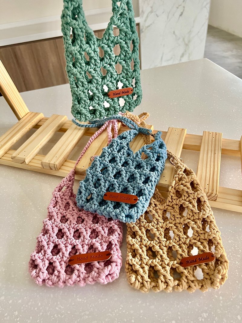 RM handmade woven mesh mobile phone bag - กระเป๋าแมสเซนเจอร์ - ผ้าฝ้าย/ผ้าลินิน สีเขียว