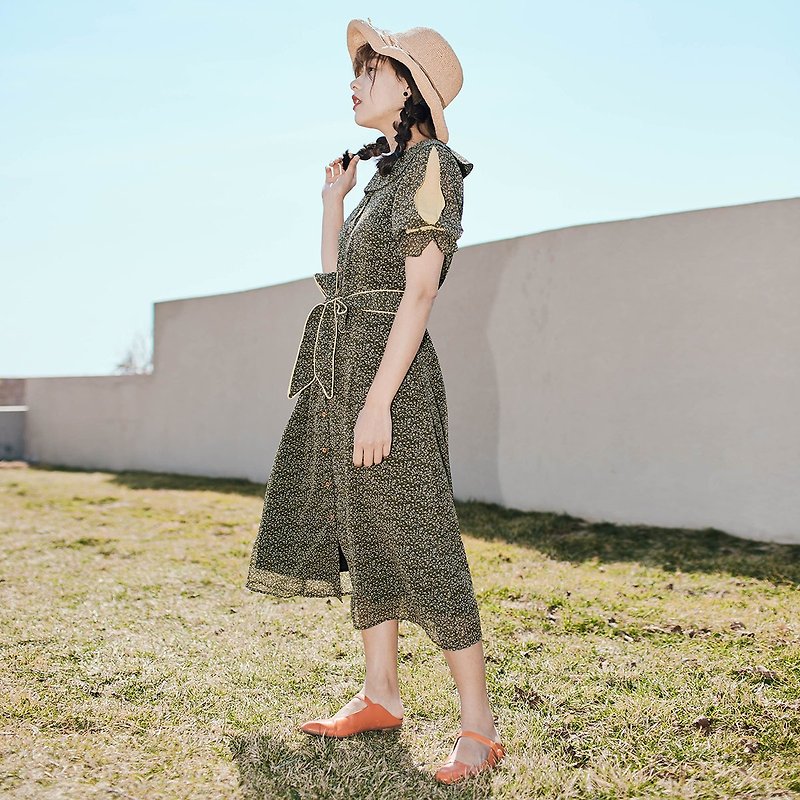 Annie Chen 2017 Miss Xia Zhuang new spell color long floral skirt dress dress belt - One Piece Dresses - Polyester Green