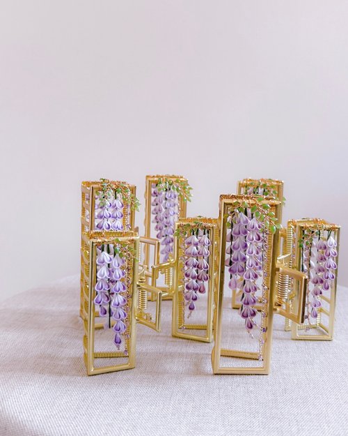 Tsumami髮花癲 (紫藤 2024) 和風布花 金屬抓夾 つまみ細工