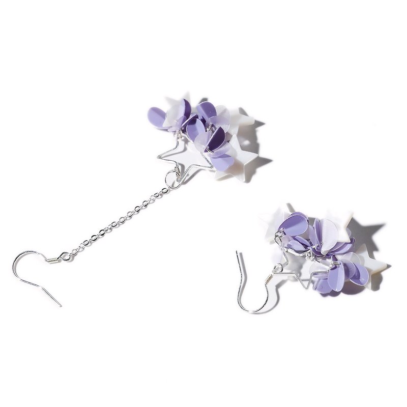 Sequin Shell Stars Love Allergy Earrings Ear Clip - Earrings & Clip-ons - Sterling Silver Purple