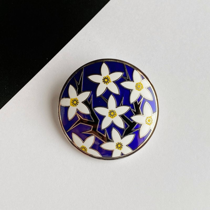カラタチ 藍 Blue 七宝焼ブローチ 丹銅メタル七宝 - 胸針 - 其他材質 藍色