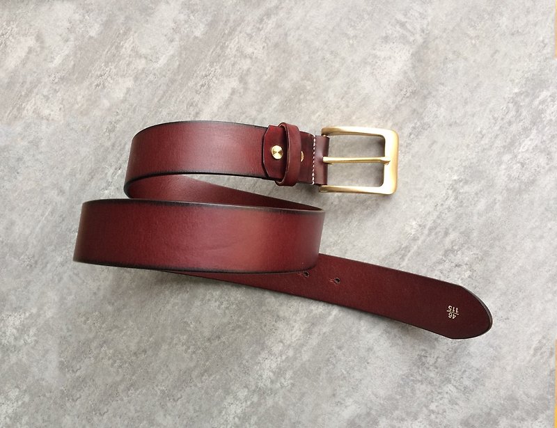 Reddish brown simple men's belt / belt - เข็มขัด - หนังแท้ สีนำ้ตาล