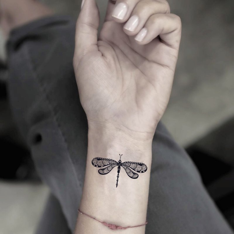 OhMyTat 蜻蜓昆蟲 Dragonfly 刺青圖案紋身貼紙 (2 張) - 紋身貼紙/刺青貼紙 - 紙 黑色