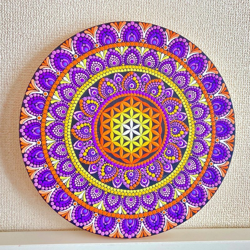 Sunset Flower of Life Dot Mandala 30cm - โปสเตอร์ - ผ้าฝ้าย/ผ้าลินิน หลากหลายสี