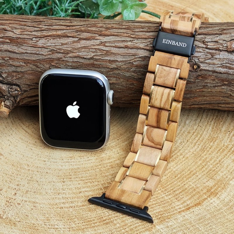 [Wooden Band] EINBAND Apple Watch Natural Wood Band Wooden Strap 20mm [Olive x Gold] - Women's Watches - Wood Brown