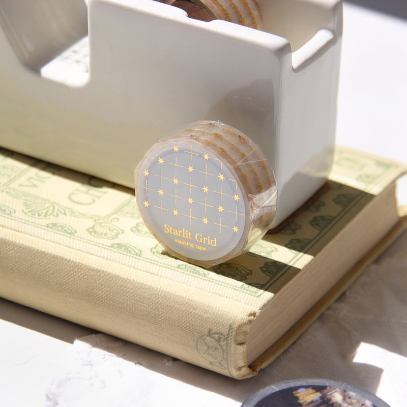 Starlit Grid Gold Foil Hand Cutting Clear Tape - 紙膠帶/和紙/PET - 其他材質 金色