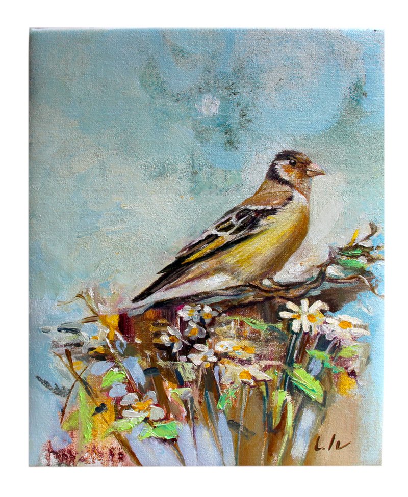 Elen Iv Oil Painting IMPRESSIONISM Collectible ORIGINAL Flowers Birds - Wall Décor - Other Materials Multicolor